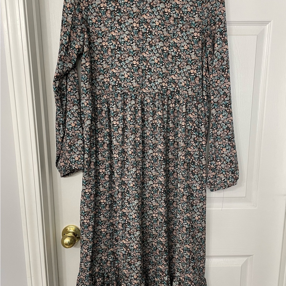 Brave Soul Floral Long Sleeve Dress - Black and Pink and Teal This is a maxi - Picture 3 of 4